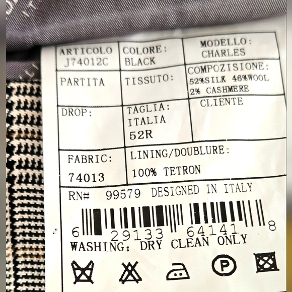 Pronto Moda Mens 52R Sport Coat/Blazer Black/White Plaid Silk/Wool/Cashm… - Picture 6 of 16